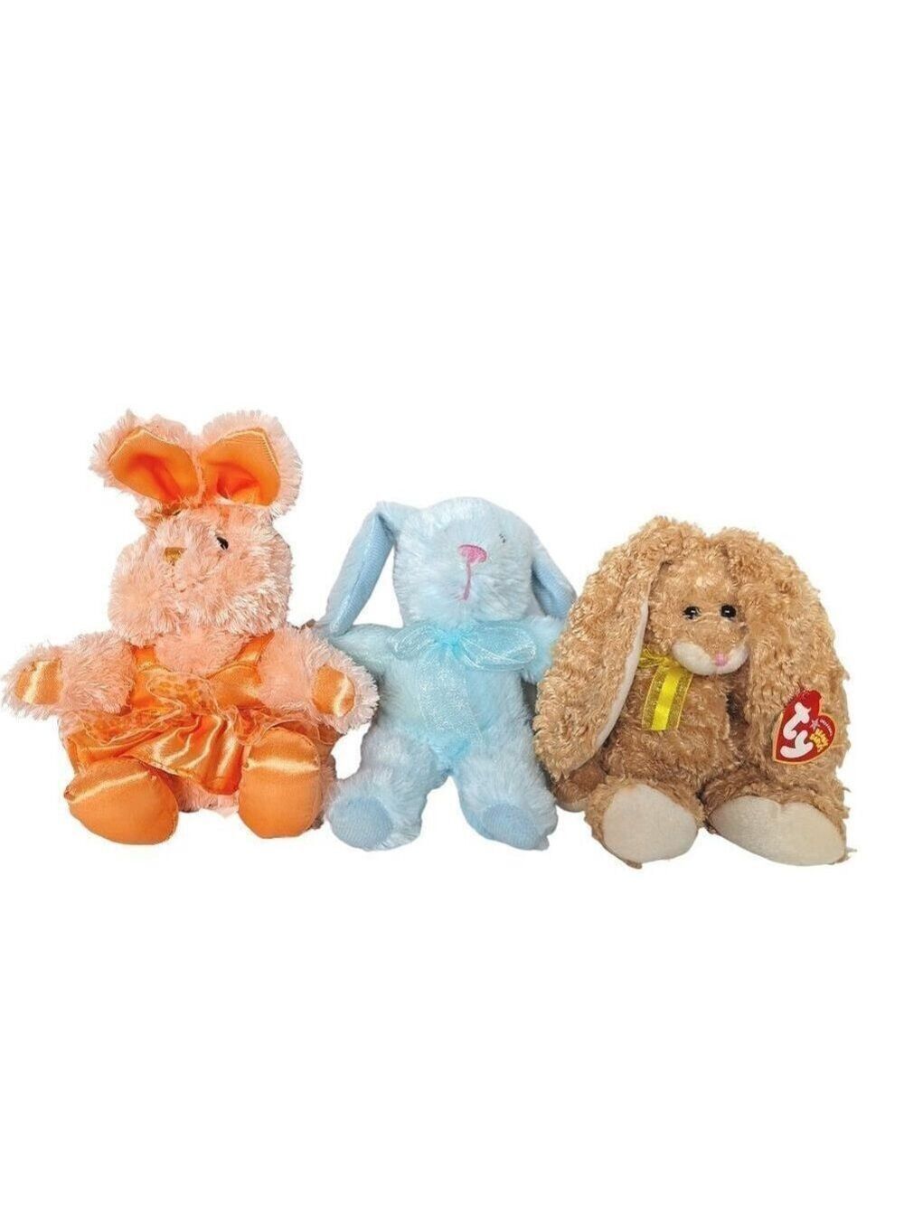 Easter Bunny Rabbits Plush Lot Of 3 Brown Pink Blue